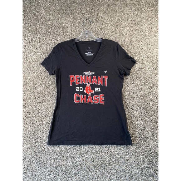 Boston Red Sox Shirt Womens Small Black Red MLB Baseball V Neck Ladies - Picture 2 of 10